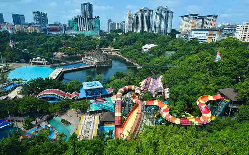 View of Sunway Lagoon theme park, Malaysia